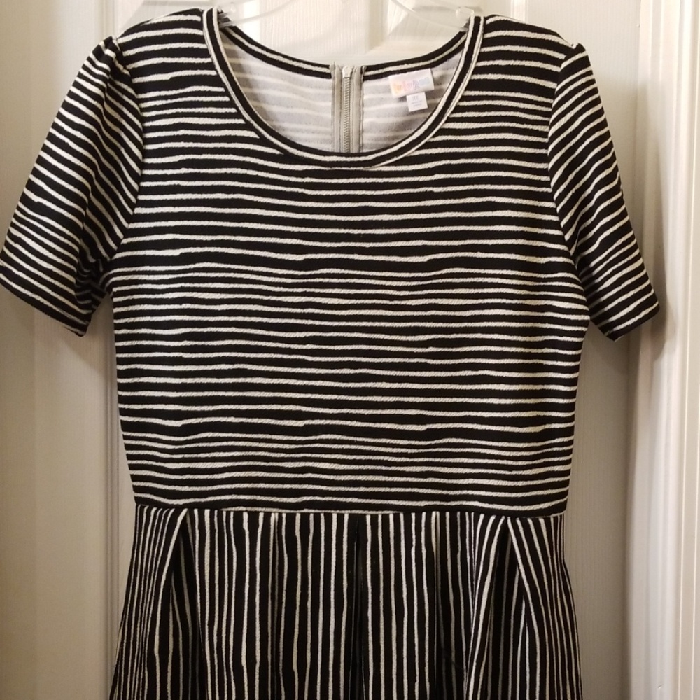 LuLaRoe Black and White Striped Midi Dress